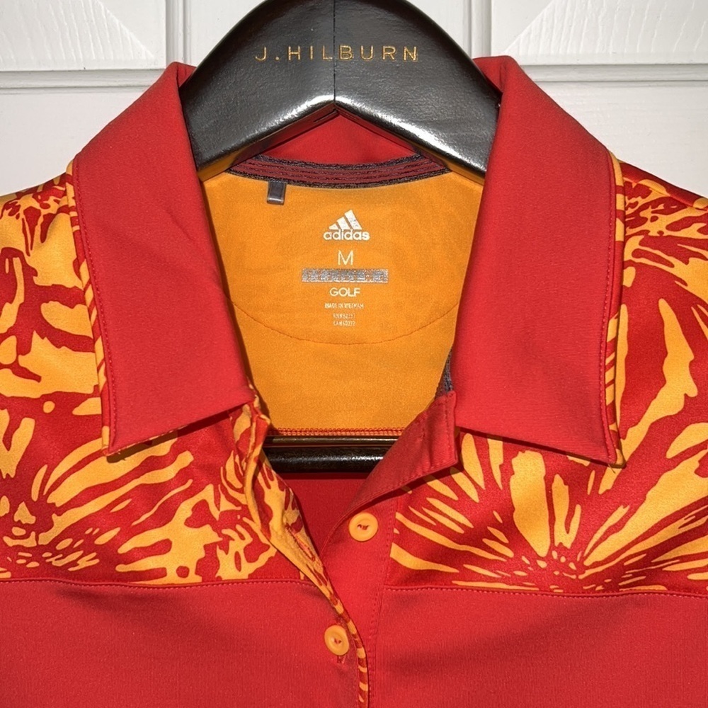 Adidas Golf Sleeveless Polo Top Size Medium Orange and Yellow Design - Picture 3 of 10